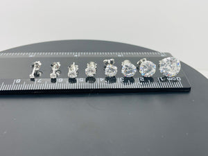 925 Sterling Silver round Clear Earrings Studs Tiny Small Large One Pair
