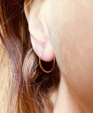 14K Yellow Gold Filled Hoop Earrings: Hammered Flat Edge, 15Mm