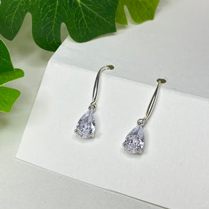 Teardrop Crystal Earrings: Sterling Silver Hooks, CZ Diamond Simulation