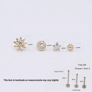 14K Solid Gold Tiny Cartilage Stud Earring - Elegant Conch Helix Tragus Push Back Design.