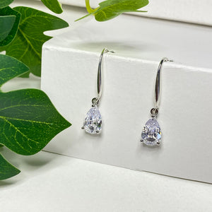 Teardrop Crystal Earrings: Sterling Silver Hooks, CZ Diamond Simulation