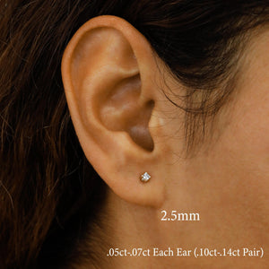 Stunning 14K Gold Natural Diamond Solitaire Stud Earring with Secure Screw Back.