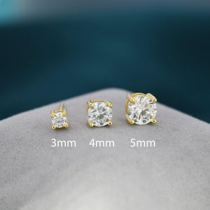 Moissanite Stud Earrings Sterling Silver – 4 Prong Set, Butterfly or Screw Backs, 3–6mm, Silver or Gold.