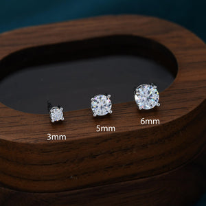 Moissanite Stud Earrings Sterling Silver – 4 Prong Set, Butterfly or Screw Backs, 3–6mm, Silver or Gold.