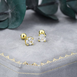 CZ Crystal Screw Back Earrings in Sterling Silver, Available in 3Mm 4Mm 5Mm 6Mm, Brilliant Cut CZ Earrings, Four Prong, Silver or Gold