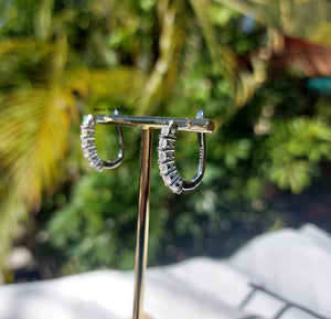 Moissanite Hoop Earrings, 925 Sterling Silver U Shape Huggies