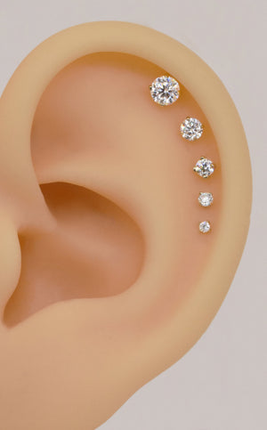 14K Solid Gold Solitaire Diamond Cartilage Earring Labret Flat Back Moissanite Tragus Internal Threaded Helix Piercing Conch Nose Stud