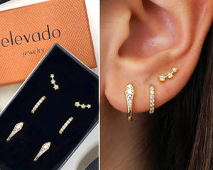 Diamond Paved Huggie Hoop Earring Gift Set • Sterling Silver