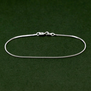 Dainty 0.9mm Sterling Silver Box Chain Bracelet for Women - Elegant and Versatile Jewelry Piece.