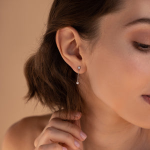 Diamond Pearl Drop Earrings by Caitlyn Minimalist • Dainty Pearl Chain Earrings • Long Dangle Diamond Studs • Bridesmaid Jewelry • ER356