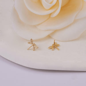 14K Solid Gold Dragonfly Cartilage Piercing - Minimalist Helix & Tragus Earring Gift for Her.