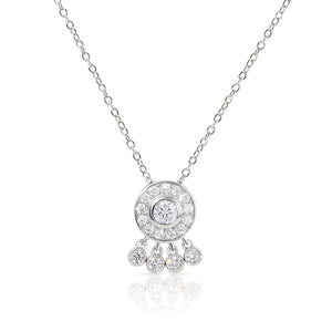 Round Halo Necklace in Sterling Silver, Tribal Dangle Pendant, Solitaire Boho Hippie Design