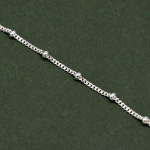 Elegant Sterling Silver Curb Chain Bracelet – Dainty Beaded Fine Jewelry Gift for Her.