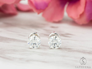 10K Gold Moissanite Stud Earrings | Screw Back round Cut Solitaire | Everyday Diamond Alternative Earrings