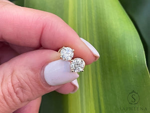 10K Gold Moissanite Stud Earrings | Screw Back round Cut Solitaire | Everyday Diamond Alternative Earrings