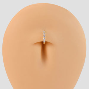 14K Solid Gold Diamond Oval Huggie Hoop Earring, Gold Hinged Segment Clicker, Clear CZ Rook Clicker Ring, Oval Seamless Belly Ring Clicker