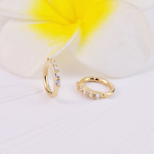 14K Solid Gold Diamond Oval Huggie Hoop Earring, Gold Hinged Segment Clicker, Clear CZ Rook Clicker Ring, Oval Seamless Belly Ring Clicker