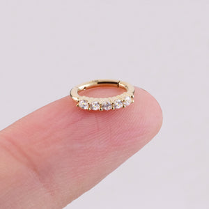 14K Solid Gold Diamond Oval Huggie Hoop Earring, Gold Hinged Segment Clicker, Clear CZ Rook Clicker Ring, Oval Seamless Belly Ring Clicker