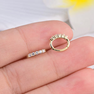 14K Solid Gold Diamond Oval Huggie Hoop Earring, Gold Hinged Segment Clicker, Clear CZ Rook Clicker Ring, Oval Seamless Belly Ring Clicker