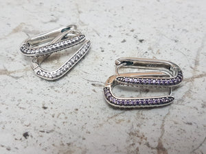925 Sterling Silver Cubic Zirconia Hoop Earrings: Geometric U-Shape Huggies • A84