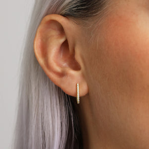 Paved Diamond Huggie Hoop Earrings • 18K Gold Sterling Silver