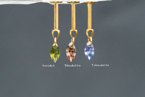 Peridot Marquise Titanium Stud: Threadless Push Pin Gold Earrings