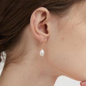 Natural Pearl Sterling Silver Dangle Earrings, Gold Plated S925 Hook Drop Earrings, Freshwater Pearl Wedding Bridal Earrings, Gift for Her