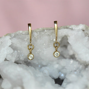 14K Gold Dangle Diamond Earrings, Drop Earrings, Post Dangle Earrings, Bezel Earrings, Bridal Earrings, Solid Gold Earrings, Gift for Her