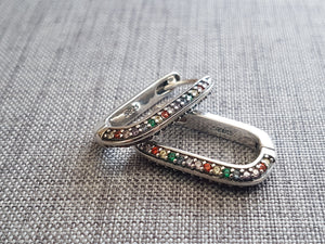 925 Sterling Silver Cubic Zirconia Hoop Earrings: Geometric U-Shape Huggies • A84