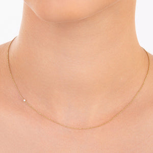 Elegant 14K Solid Gold Diamond Choker Necklace – Dainty Minimalist Two-Sided Pendant.