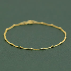Beaded Gold Plated Anklet, Fine Curb Chain Anklet, Layered Anklet, Beach Jewelry, Gift for Her