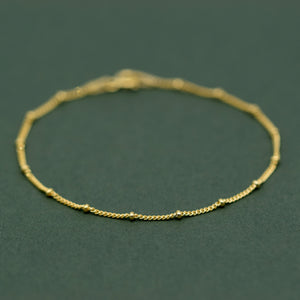 Beaded Gold Plated Anklet, Fine Curb Chain Anklet, Layered Anklet, Beach Jewelry, Gift for Her