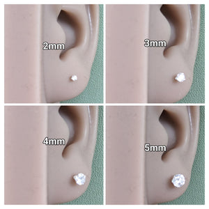 925 Sterling Silver Clear round Cubic Zirconia CZ Stud Earrings 2 - 8Mm + Gift Bag