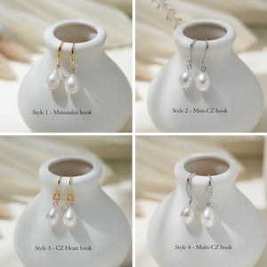 Natural Pearl Sterling Silver Dangle Earrings, Gold Plated S925 Hook Drop Earrings, Freshwater Pearl Wedding Bridal Earrings, Gift for Her