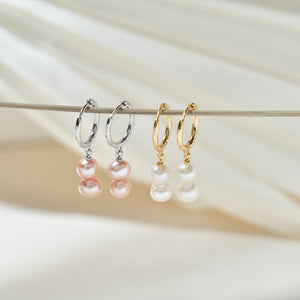 Natural Freshwater Pearl Dangle Earrings, Gold Plated Real Pearl Huggie Earrings, Sliver Drop Earrings, Wedding Hoop Earring, Gift for Her