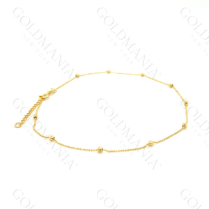 14K Solid Yellow Gold Bead Station Anklet - 10 Inch