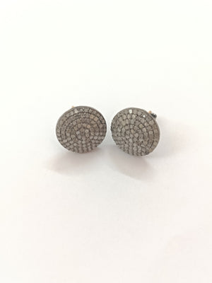 15Mm Pave Diamond Stud Earrings, Sterling Silver, Minimalist Modern Jewelry