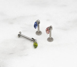 Peridot Marquise Titanium Stud: Threadless Push Pin Gold Earrings