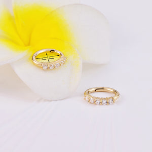 14K Solid Gold Diamond Oval Huggie Hoop Earring, Gold Hinged Segment Clicker, Clear CZ Rook Clicker Ring, Oval Seamless Belly Ring Clicker