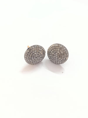 15Mm Pave Diamond Stud Earrings, Sterling Silver, Minimalist Modern Jewelry