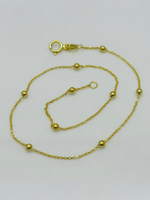 9Ct Real Yellow Gold 2Mm Ball Bead Anklet | Rolo Bead Chain Anklet | Women Gold 10 Inch Anklet | Brand New