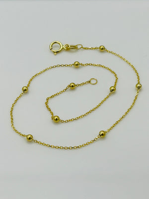 9Ct Real Yellow Gold 2Mm Ball Bead Anklet | Rolo Bead Chain Anklet | Women Gold 10 Inch Anklet | Brand New