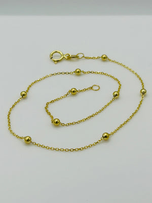 9Ct Real Yellow Gold 2Mm Ball Bead Anklet | Rolo Bead Chain Anklet | Women Gold 10 Inch Anklet | Brand New