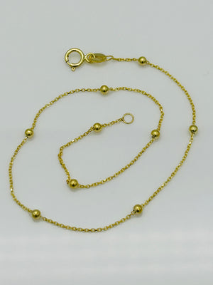 9Ct Real Yellow Gold 2Mm Ball Bead Anklet | Rolo Bead Chain Anklet | Women Gold 10 Inch Anklet | Brand New