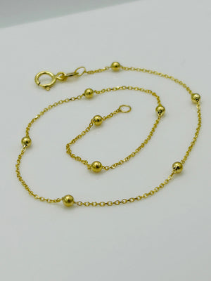 9Ct Real Yellow Gold 2Mm Ball Bead Anklet | Rolo Bead Chain Anklet | Women Gold 10 Inch Anklet | Brand New