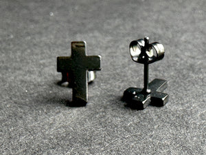 Cross Stud Surgical Steel Earrings Black, Silver & Gold