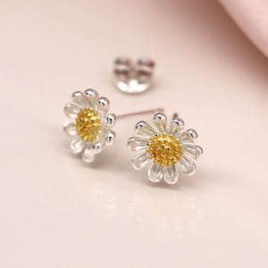Sterling Silver and Gold Daisy Stud Earrings – 10Mm