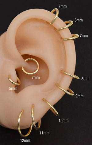 Elegant 14K Solid Gold Hinged Huggie Hoop Earrings & Nose Ring for Cartilage, Tragus, Helix, and Conch Piercings - Available in 16G & 18G.
