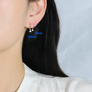 Solid Gold Moissanite Drop Huggie Hoops: Dainty Sleeper Earrings