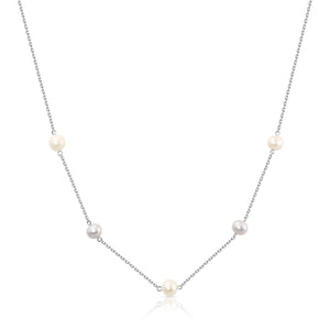 Elegant 18-Inch Handmade Sterling Silver Freshwater Pink Pearl Station Necklace.